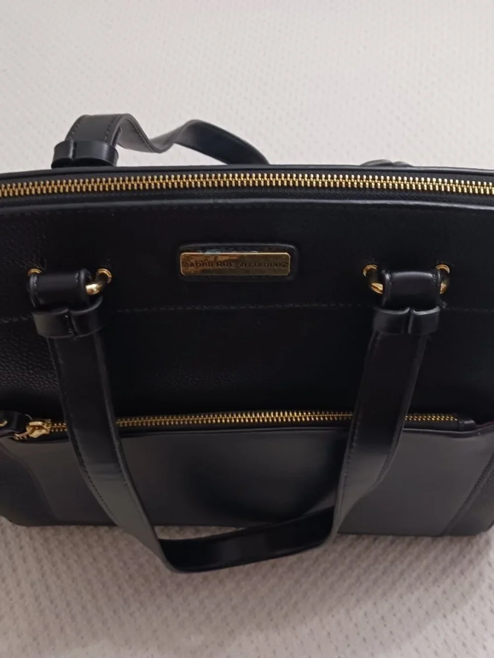 Adrienne Vittadini Large Vegan Black Workbook Laptop Tote New